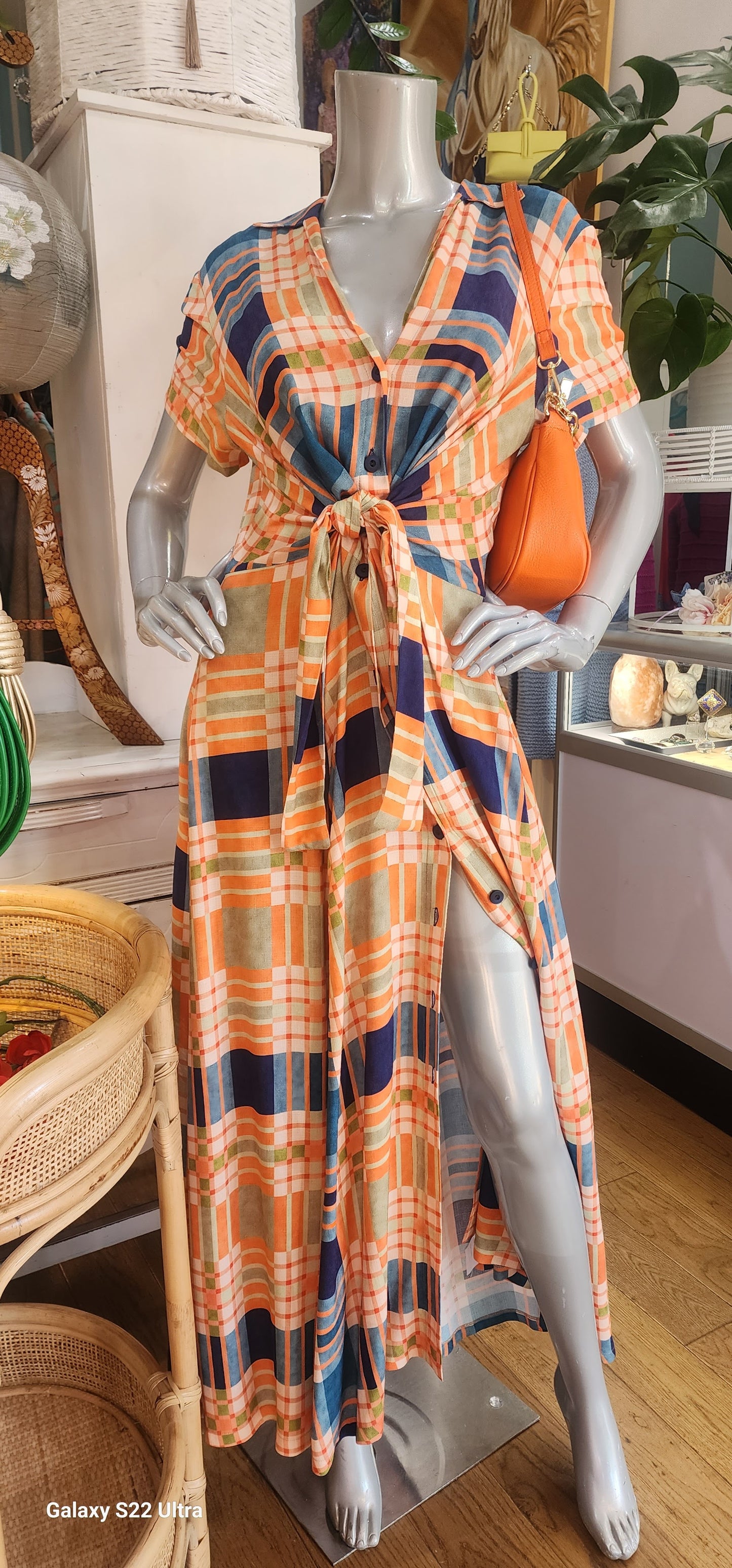 Barcelona Orange Summer tartan maxi dress