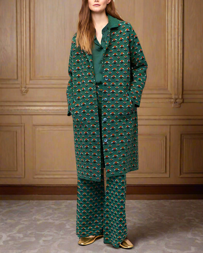 Barcelona Green mini fan print sweater coat