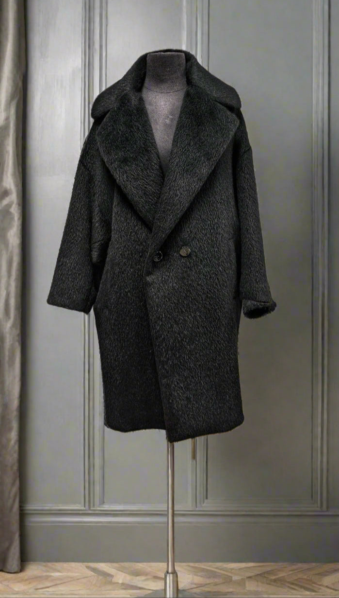 Coat iconic tuxedo wide collar alpaca