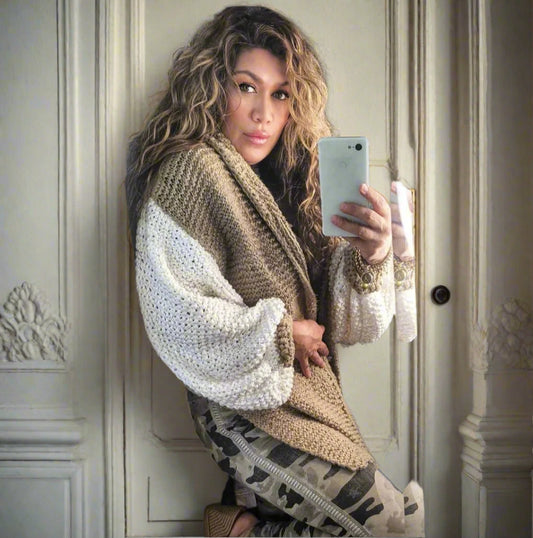 Sweater white sleeve beige cotton