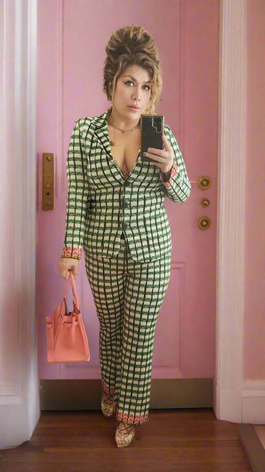 Barcelona green checkered suit